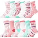 ANTSANG Baby Girls Toddlers Grips Socks, Kids Unicorn Crew Cotton Socks
