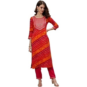 anubhutee Rayon Leheriya Printed Festive Straight Kurta