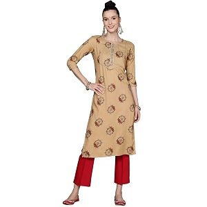 anubhutee Womens Cotton Beige Thread Work Abstract