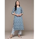 anubhutee Women39s Cotton Blue Floral Printed Straight