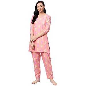 anubhutee Womens Cotton Floral Straight Night Suit