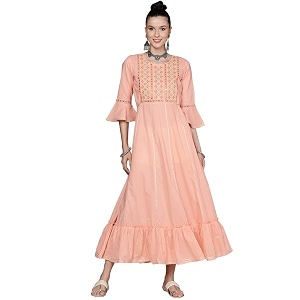 anubhutee Womens Maxi Cotton Lavender Mirror Work