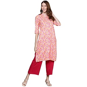 anubhutee Womens Cotton Pink Floral Printed Straight