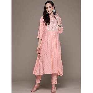 anubhutee Womens Rayon Peach Gota Patti work