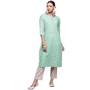 anubhutee Womens Turquoise Handwork Printed Kurta Set