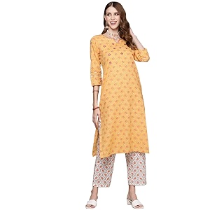 anubhutee Womens Turquoise Handwork Printed Kurta Set