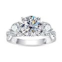 AnuClub Round Cut Moissanite 3 Stone Engagement Rings D Color VVS1 Round Cut 925 Sterling Silver Anniversary Wedding Promise Ring for Women