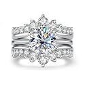 AnuClub Round/Oval/Cushion Cut Moissanite Engagement Rings Bridal Set 4.52cttw(3CT Center Stone) D Color VVS1 925 Sterling Silver 3-in-1 Wedding Promise Ring for Women with Certificate