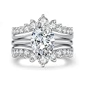 AnuClub Round/Oval/Cushion Cut Moissanite Engagement Rings Bridal Set 4.52cttw(3CT Center Stone) D Color VVS1 925 Sterling Silver 3-in-1 Wedding Promise Ring for Women with Certificate