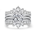 AnuClub Round/Oval/Cushion Cut Moissanite Engagement Rings Bridal Set 4.52cttw(3CT Center Stone) D Color VVS1 925 Sterling Silver 3-in-1 Wedding Promise Ring for Women with Certificate