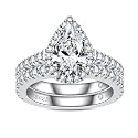 AnuClub (Total 4.14ct 3CT Center Moissanite Engagement Rings Wedding Band D Color VVS1 Round Cut 925 Sterling Silver Bridal Sets for Women