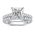 AnuClub (Total 4.14ct 3CT Center Moissanite Engagement Rings Wedding Band D Color VVS1 Round Cut 925 Sterling Silver Bridal Sets for Women
