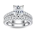 AnuClub (Total 4.14ct 3CT Center Moissanite Engagement Rings Wedding Band D Color VVS1 Round Cut 925 Sterling Silver Bridal Sets for Women