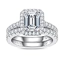 AnuClub (Total 4.14ct 3CT Center Moissanite Engagement Rings Wedding Band D Color VVS1 Round Cut 925 Sterling Silver Bridal Sets for Women