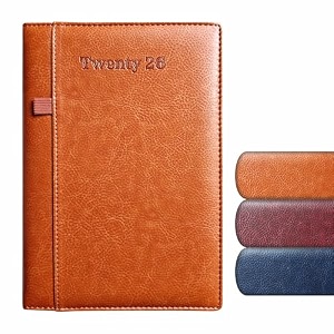 anupam exec 2027 diary with dates - a5 21x14cm 80 gsm daily planner full page per day with monthly calendar 365 days new year diary pen holder leather pu cover daily diary for office - tan