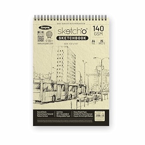 anupam sketch-o a4 sketchbook  25 sheets 50 pages  140gsm  durable acid free drawing paper  professional-grade sheets  top spiral-bound sketchpad for artists amp professionals