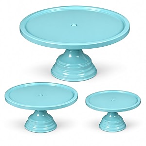 non revolving cake stand pedestal 1334 1134 934 diameter top strong metal set3 sky blue