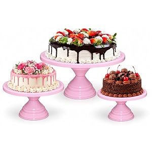 non revolving cake stand pedestal 1334 1134 934 diameter top strong metal set3 pink