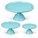Non Revolving Cake Stand Pedestal 13", 11", 9" Diameter (Top), Strong Metal (Set/3, Sky Blue)