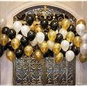 Pack of 100 Golden, Black, White Latex Metallic HD Balloons 10" Inch Best for Happy Birthday Party Supplies, Theme Party Decoration, Anniversary, Wedding