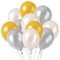 Pack of 30 Golden, Silver, White Latex Metallic HD Balloons 10" Inch Best for Happy Birthday Party Supplies, Theme Party Decoration, Anniversary, Wedding