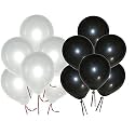 Pack of 30 White, Black Latex Metallic HD Balloons 10" Inch Best for Happy Birthday Party Supplies, Theme Party Decoration, Anniversary, Wedding
