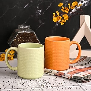 anwaliya bendis series ceramic coffee mug set of 2 400ml handcrafted design tea cups stackable chip resistant large serving green tea cups brick color may vary