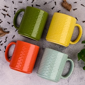 anwaliya bendis series ceramic coffee mug set of 4 400ml handcrafted design tea cups stackable chip resistant large serving green tea cups brick color may vary