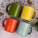 Anwaliya Bendis Series Ceramic Coffee Mug Set of 4 (400ml) Handcrafted Design Tea Cups Stackable, Chip Resistant, Large Serving Green Tea Cups, Brick (Color May Vary)