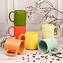 Anwaliya Bendis Series Ceramic Coffee Mug Set of 6 (400ml) Handcrafted Design Tea Cups Stackable, Chip Resistant, Large Serving Green Tea Cups, Brick (Color May Vary)