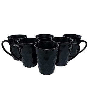 anwaliya clio series ceramic coffee mug set of 6 300ml handcrafted design tea cups stackable chip resistant large serving green tea cups diamond shiny black