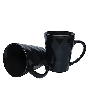 anwaliya clio series ceramic coffee mug set  300ml handcrafted diamond design tea cups  chip-resistant stackable microwave and dishwasher safe  large handle for comfortable grip set of 2 black