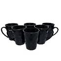 Anwaliya Clio Series Ceramic Coffee Mug Set of 6 (300ml) Handcrafted Design Tea Cups Stackable, Chip Resistant, Large Serving Green Tea Cups, Diamond (Shiny Black)