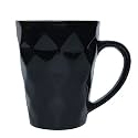 Anwaliya Clio Series Ceramic Coffee Mug Set | 300ml Handcrafted Diamond Design Tea Cups | Chip-Resistant, Stackable, Microwave and Dishwasher Safe | Large Handle for Comfortable Grip (Set of 2, Black)