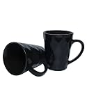 Anwaliya Clio Series Ceramic Coffee Mug Set | 300ml Handcrafted Diamond Design Tea Cups | Chip-Resistant, Stackable, Microwave and Dishwasher Safe | Large Handle for Comfortable Grip (Set of 2, Black)
