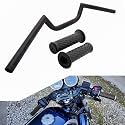 AnXin Motorcycle 7/8'' 22MM Handlebar with Rubber Handlebar Grips Cafe Racer Ace Clubman Style Handlebars Universal for Bobber Custom Application Black