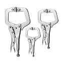 Anxingo 3 Pack Heavy Duty C-Clamp Locking Pliers Set (6" Swivel + 9" Swivel + 11" Swivel Tips) C Clamps with Swivel Pads for Craftsmen Home Workshop