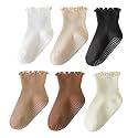 ANYANIME Toddler Socks Ruffle for Girls Baby Grip Socks Non Slip Cute Frill