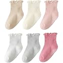 ANYANIME Toddler Socks Ruffle for Girls Baby Grip Socks Non Slip Cute Frill