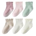 ANYANIME Toddler Socks Ruffle for Girls Baby Grip Socks Non Slip Cute Frill