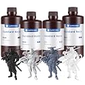 ANYCUBIC 3D Printer Resin Bundle, 405nm High Precision Fast Curing UV Photopolymer Resin for LCD 3D Printing, Grey+Clear+White+Black,1kg per Bottle, 4kg in Total