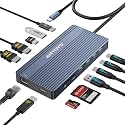 ANYOYO USB C Docking Station, 14 in 1 USB Hub for 3 Monitors, Dual 4K@60Hz HDMI & USB-C Video, 4xUSB-C(10Gbps),3X USB-A, Ethernet, SD/TF& 3.5mm Audio – Multiport Adapter for Lenovo/Dell/HP (Gray)