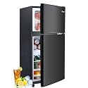 Anypro 3.2 Cu.Ft Fridge with Freezer with 2 Doors, Refrigerator with 7 Level Temperatures, LED Light, Adjustable Shelves, Food Storage Cooling Drink for Bedroom, Office, Dorm, Apartment, Black
