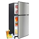 Anypro 3.2 Cu.Ft Fridge with Freezer with 2 Doors, Refrigerator with 7 Level Temperatures, LED Light, Adjustable Shelves, Food Storage Cooling Drink for Bedroom, Office, Dorm, Apartment, Silver