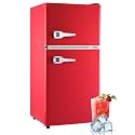Anypro 3.2 Cu.Ft Retro Mini Fridge with Freezer, Double Door Refrigerator with 1.1 Cu.Ft Freezer, Mechanical Thermostat, Compact Fridge for Bedroom, Dorm, Office & Apartment, Red