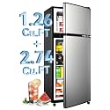 Anypro 4.0 Cu.Ft Fridge with Freezer, Double Door Refrigerator with 6 Level Thermostat, LED Light, Adjustable Glass Shelves for Bedroom, Office, Dorm, Apartment, Silver