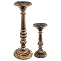 Anything & Everything Handmade Wooden Candle Holder Stand for Home Decor on Christmas and Diwali (Set of 2) - Burned