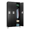 Aobabo Metal Storage Locker for Office Gym Bedroom Dormitory, 3 Doors Steel Storage Locker for Employees, Industrial Storage with 6 Hooks, Black, Assembly Required