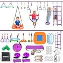 AOBOTE Ninja Warrior Obstacle Course for Kids,2x56ft Slackline with 12 Accessories,Saucer Swing with 360 Degree Rotating Wheel,Ninja Course for Kids Outside(AB010001-3)