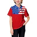 AOBUTE Kids 4th of July Polo American Flag Short Sleeve Button Down Shirts Tops 3-14 Years